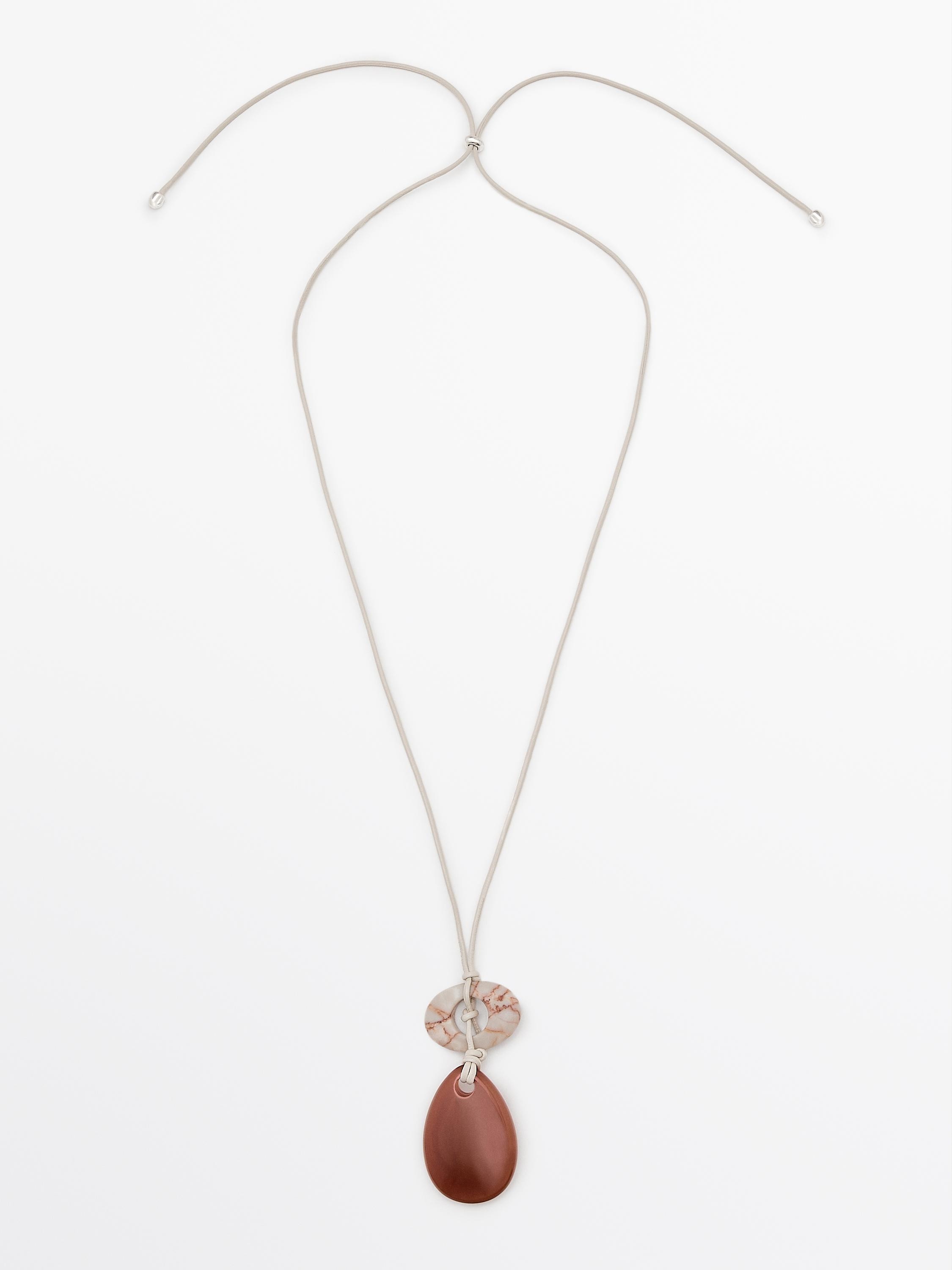 Leather cord necklace with natural stone. Drawstring closure. Natural stone: each piece is unique... | Massimo Dutti UK