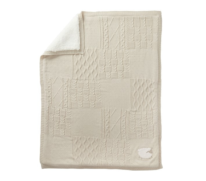 Sheep Patchwork Cable Heirloom Baby Blanket | Pottery Barn Kids