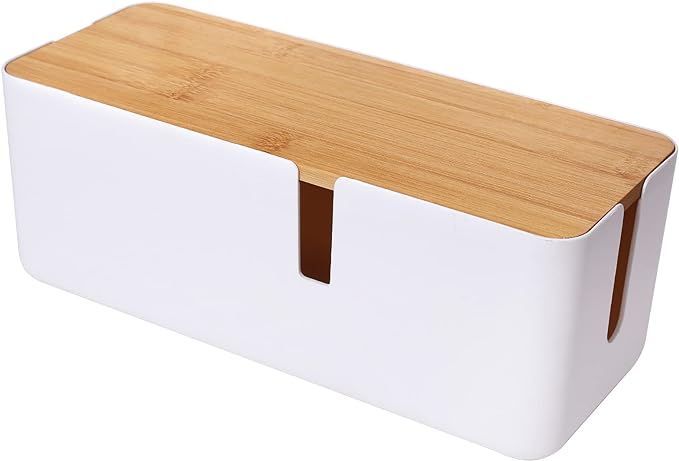 Changsuo Cable Management Box with Bamboo Lid Small Cable Organizer Box for Extension Cord Power ... | Amazon (US)