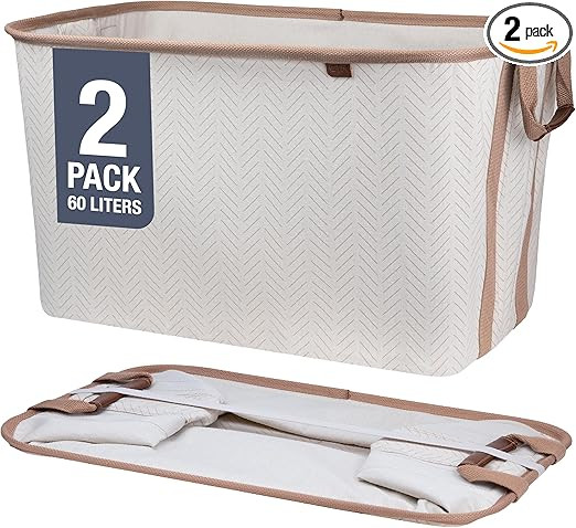 CleverMade Collapsible Laundry Basket Hamper - LUXE Cream Herringbone 2Pack 60L -SpaceSaving Stor... | Amazon (US)