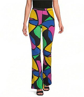 Eva Varro Knit Jersey Geometric Abstract Multi-Color Print Pull-On Bell Bottom Pants -  M | Dillard's