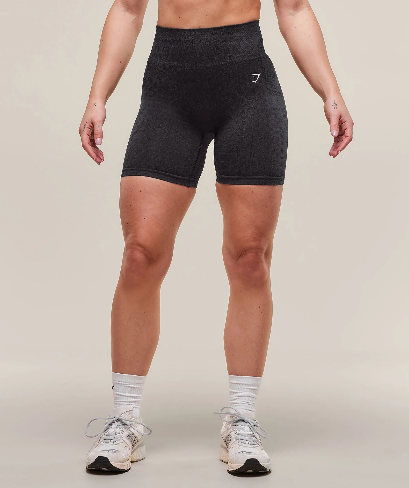 Gymshark Adapt X Whitney Animal Seamless Shorts - Asphalt Grey/Black | Gymshark CA