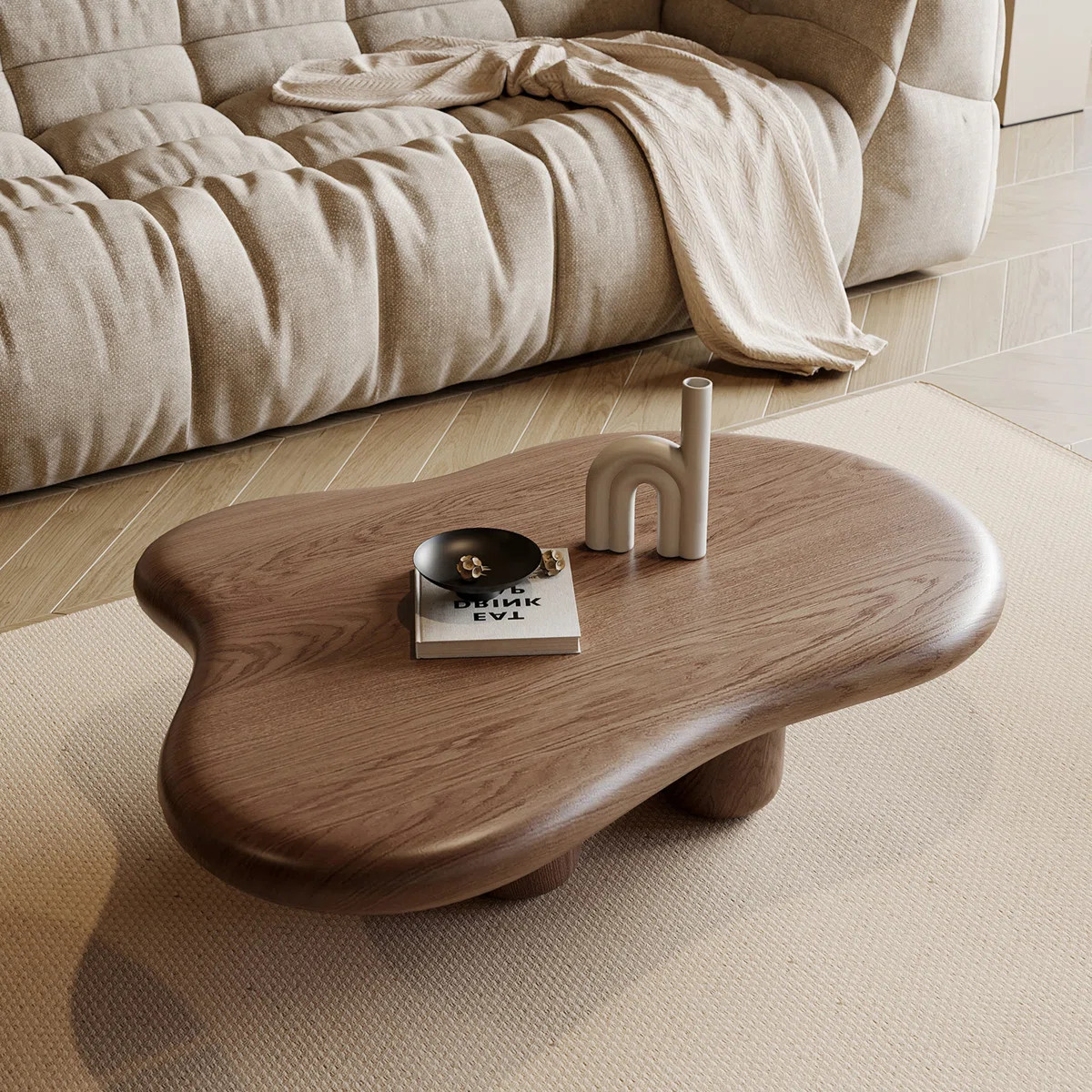 48.4" Solid Wood Cloud Shape Four-legged Brown Modern Coffee Table for Living Room | Wayfair North America