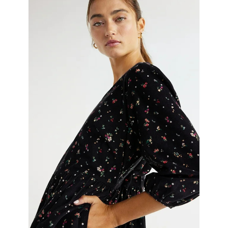 Time and Tru Women's Corduroy Dress with 3/4-Length Sleeves, Sizes XS-XXXL | Walmart (US)