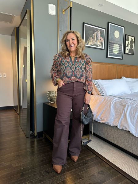 Morning outfit. Met a few people. Went to CVS. 😂
Loft lifts wide leg denim. Wearing a 31 and they are roomy. Make sure you size down. 

Blouse size L 

#LTKfindsunder100 #LTKCon #LTKsalealert