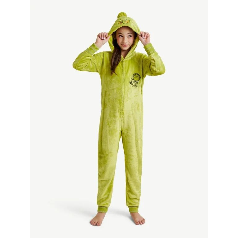 Justice Girls Grinch Hooded Full Zip Onesie Pajama, Sizes 5-18 and Plus - Walmart.com | Walmart (US)