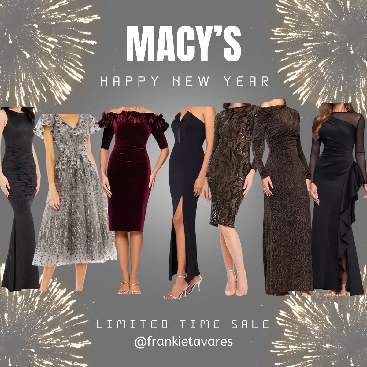 The festivities are NOT OVER yet! As someone with a New Year Birthday, I take this holiday quite seriously lol!! Macy's has a limited time sale and I found some of the most stunning dresses to bring in the NEW YEAR! Take a look and act fast! 
#newyearlook #elegantformalwear
#macys #frankietavares 

 #LTKHoliday #LTKOver40 #LTKMidsize