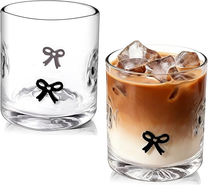 2 Pcs Icon Glass Juice Cups Bow Icon Glasses 14oz Handblown Cocktail Glasses Aesthetic Drinking G... | Amazon (US)