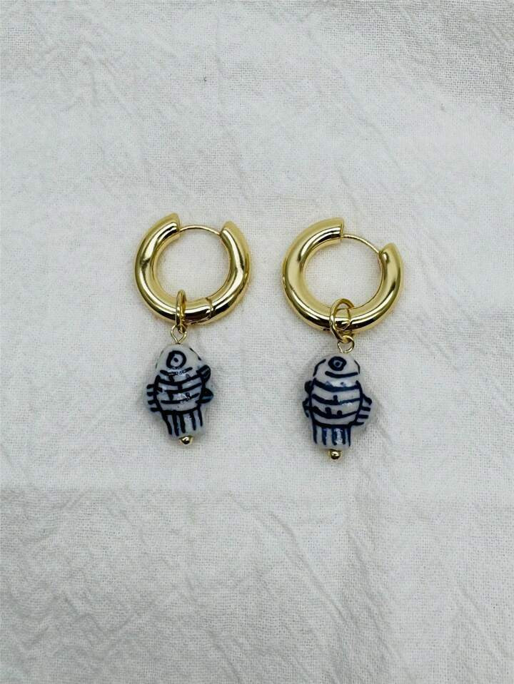 1 Pair Elegant Multi-Color Chinese Ceramic Flower Fashion Luxury Women's Earrings Stylish Accesso... | SHEIN