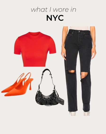 NYC OOTD ~ skims red fits everybody cropped tee, black revolve jeans, balenciaga bag and Zara heels (linked similar)  #ltkshoecrush #shoecrush #newyorkcity

#LTKunder50 #LTKshoecrush #LTKstyletip