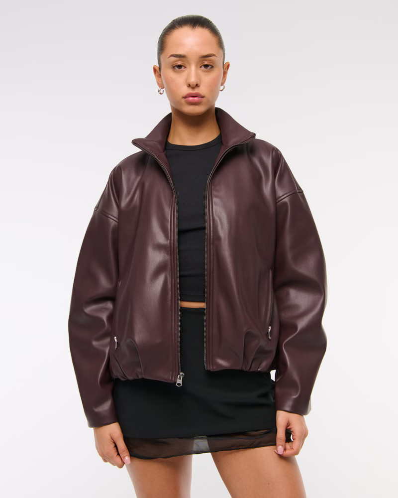 Bubble Hem Vegan Leather Bomber Jacket | Abercrombie & Fitch (US)