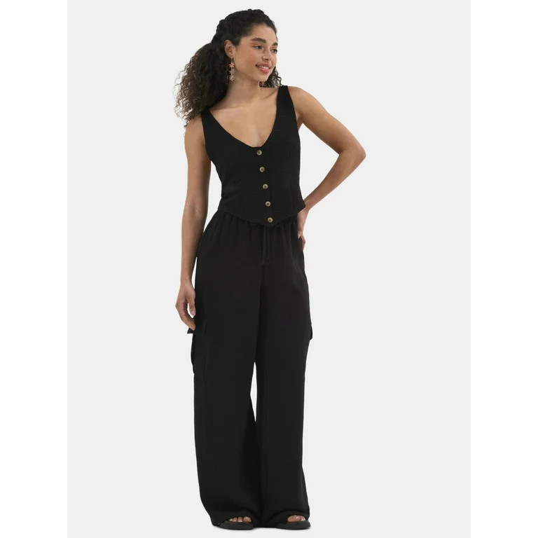 No Boundaries Vest and Cargo Pants Outfit Set, 2-Piece, Women's | Walmart (US)