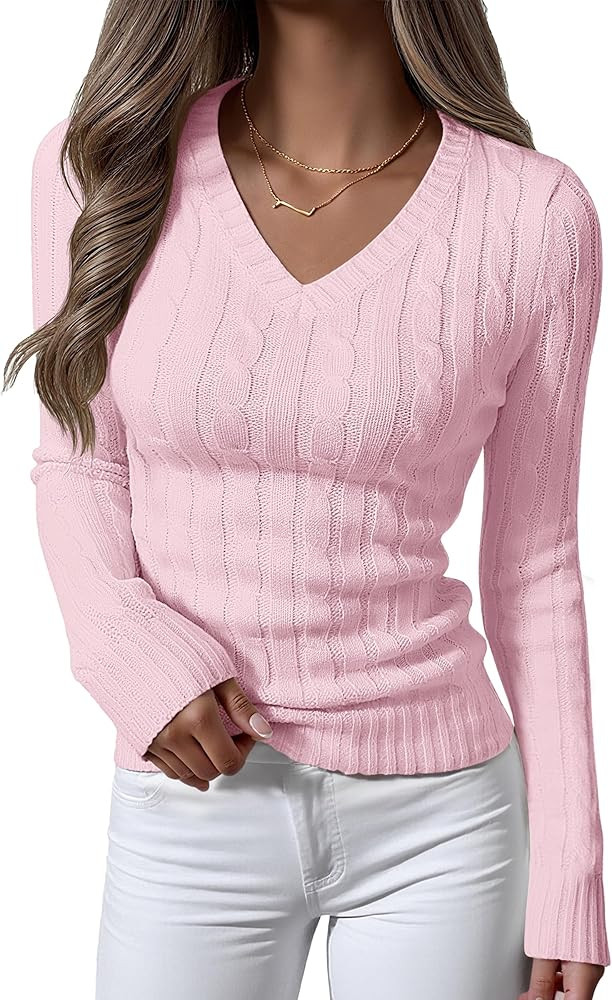 ANRABESS Womens Long Sleeve Cable Knit Sweater 2025 Fall Fashion Valentines Day Sweater Outfit... | Amazon (US)