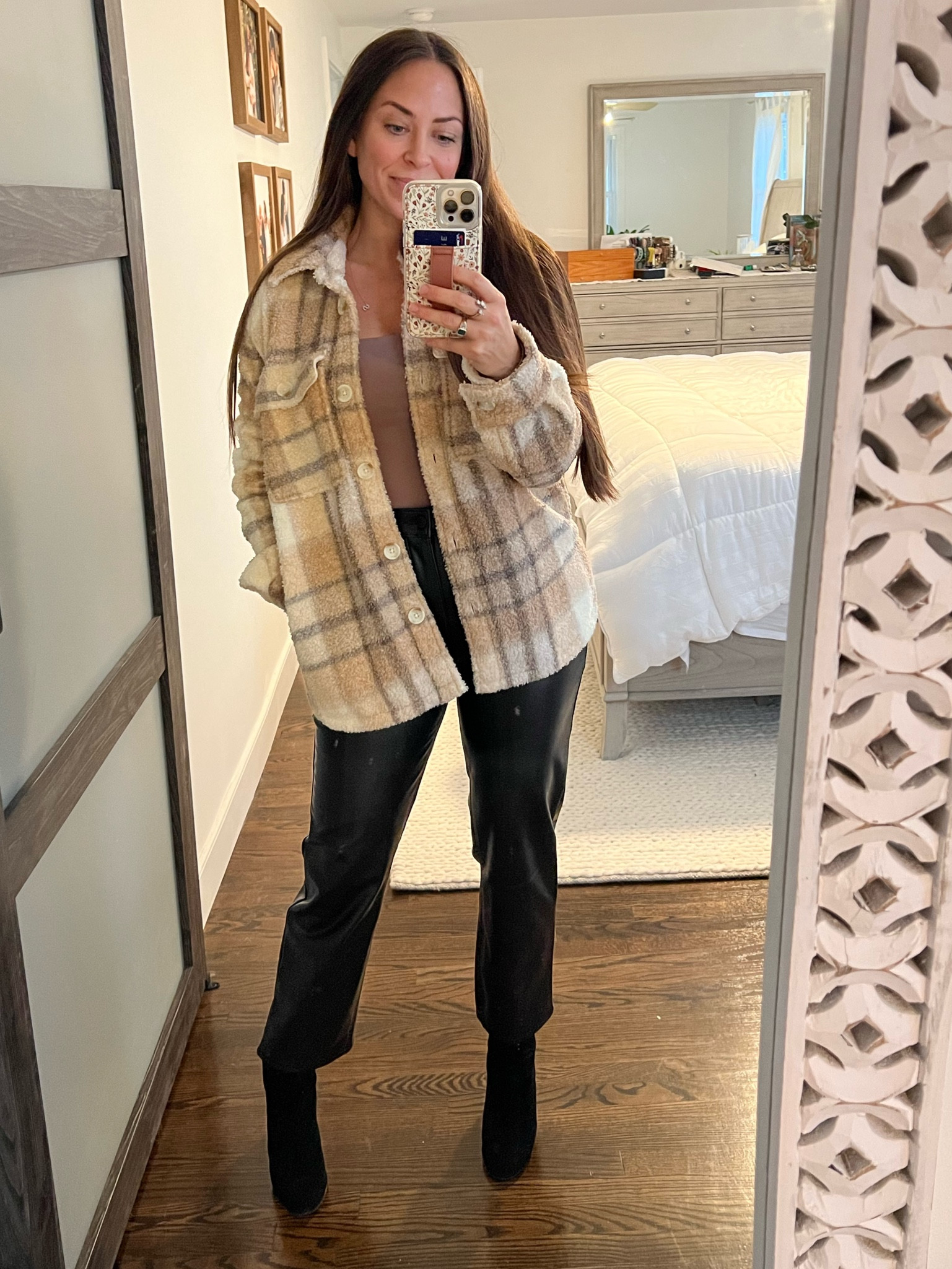 #LTKxAF SALE! Shacket / black pleather pants / winter outfit / winter shacket 