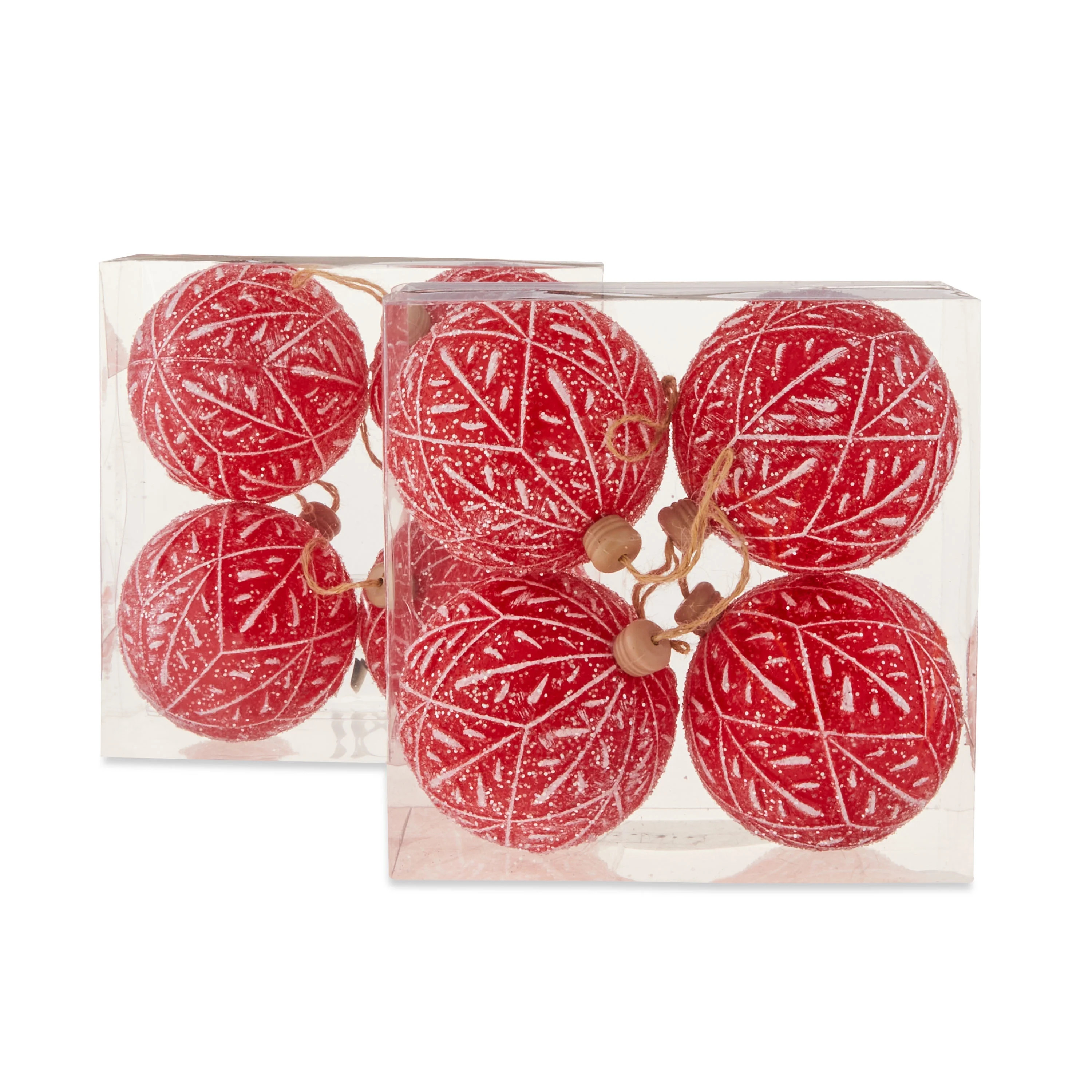Red and White Embossed Leaves Christmas Ball Ornament Set,8 Count, by Holiday Time | Walmart (US)
