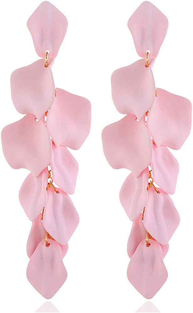 Long Acrylic Rose Petal Drop Dangle Earrings Bohemian Resin Flower Statement Earrings for Women G... | Amazon (US)