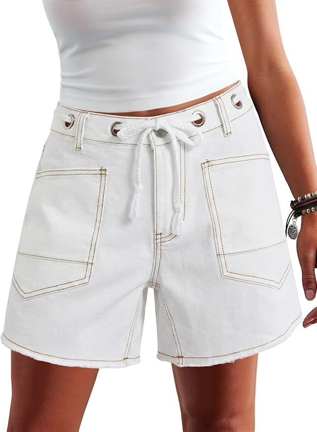 Cicy Bell Women Drawstring High Rise Denim Shorts Summer Casual Wide Leg Jorts Boyfriend Baggy Je... | Amazon (US)