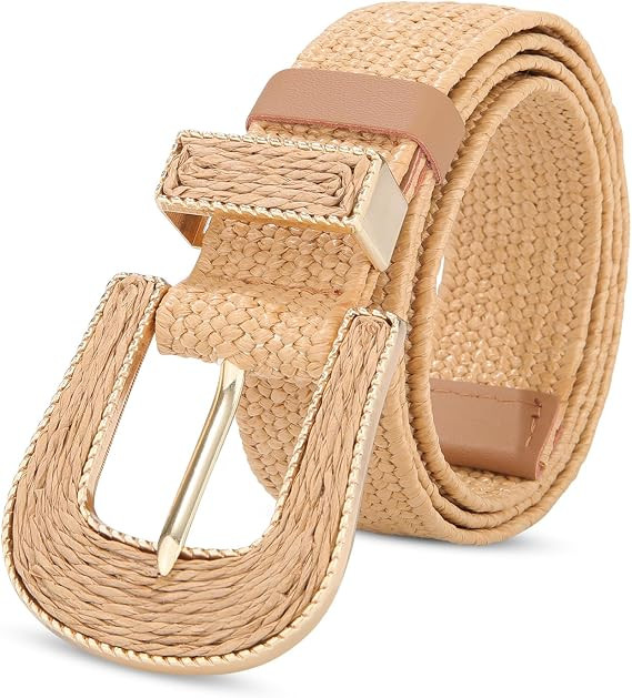 Woven Straw Belts for Women, Elastic Boho Raffia Waist Belt | Amazon (US)