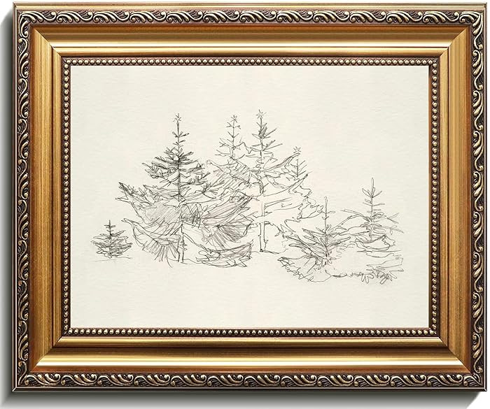 uniro Vintage Gold Framed Wall Art, Vintage Christmas Canvas Art Prints Painting, Antique Pine Tr... | Amazon (US)