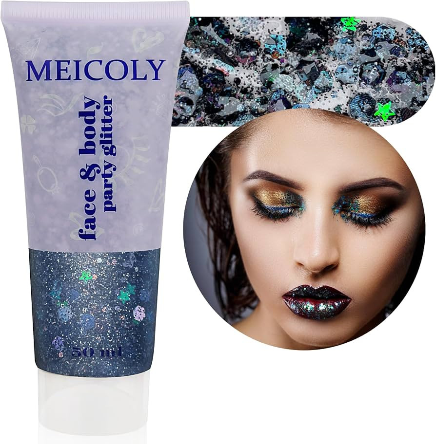 MEICOLY Black Face Glitter,Professional Glitter Body Paint,Mermaid Sequins Eye Glitter Face Paint... | Amazon (US)