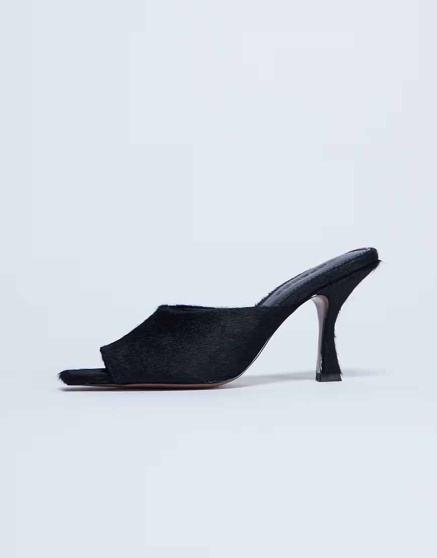 Topshop Fox real leather pony heeled mules in black | ASOS (Global)