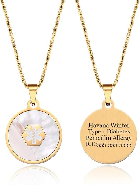 Medical Alert Necklace for Women Shell & Gold-Tone Stainless Steel Emergency ID Tag Pendant Neckl... | Amazon (US)