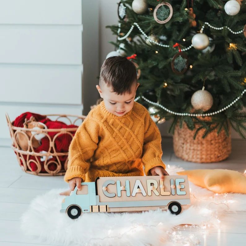 Toddler Auto Name Puzzle Wooden Truck Toy 1st Birthday Boy | Etsy | Etsy (US)
