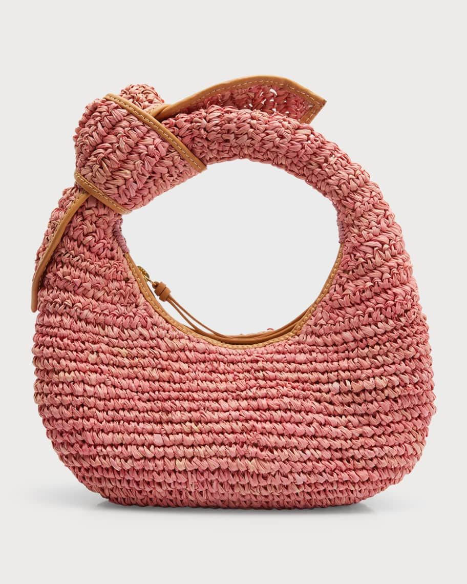 POOLSIDE Josie Knot Raffia Top Handle Bag | Neiman Marcus