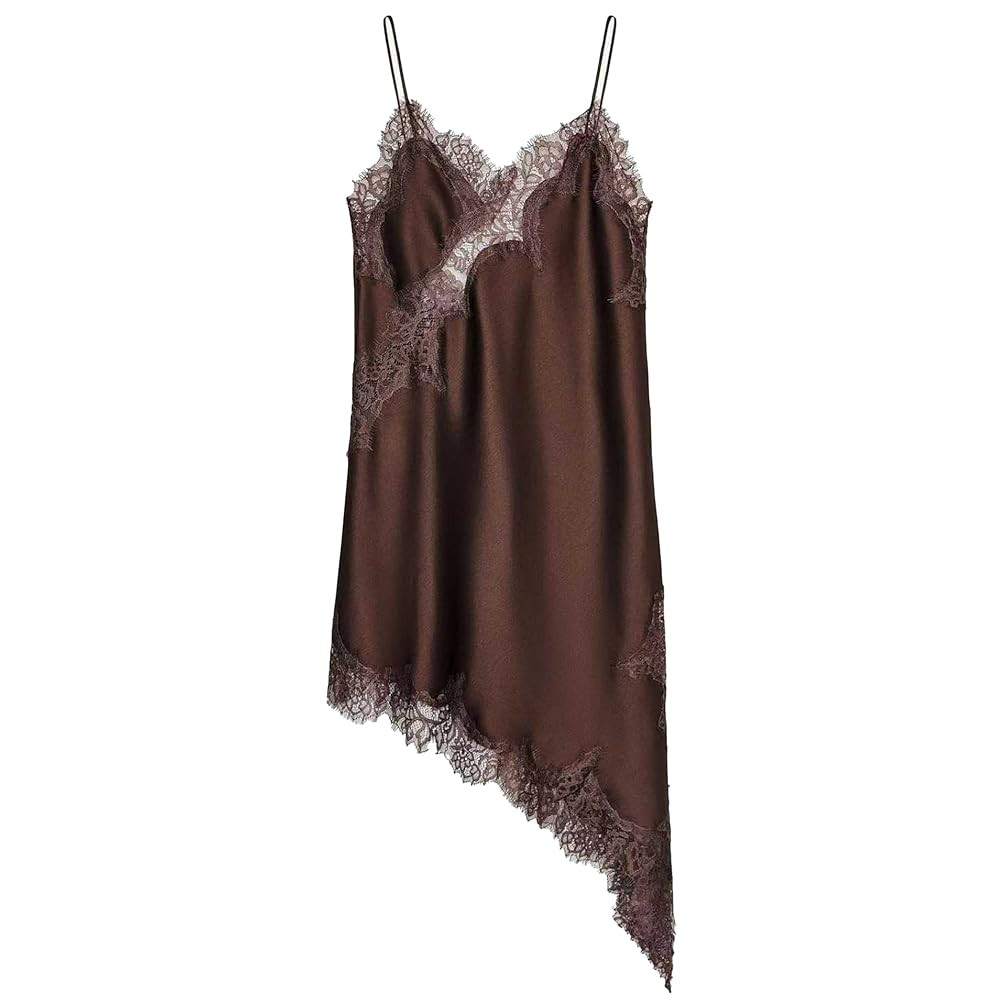 Women's Satin Lace Dress Asymmetric Cocktail Mini Dress Layering Essentials Elegant Dresses Date ... | Amazon (US)