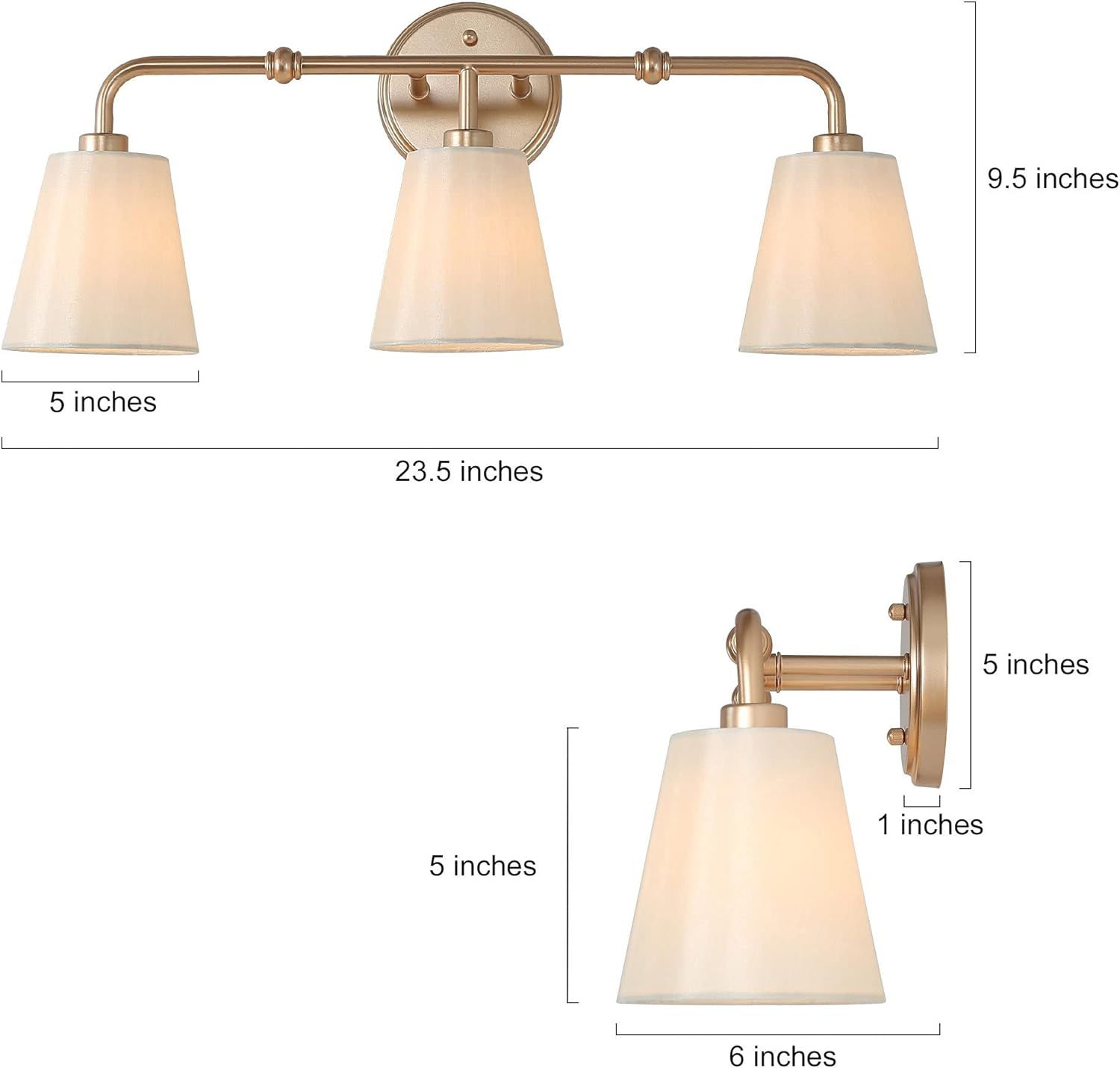 classy leaves Bathroom Light Fixtures, 3-Light Gold Bathroom Vanity Light with Durable White Fabr... | Amazon (US)