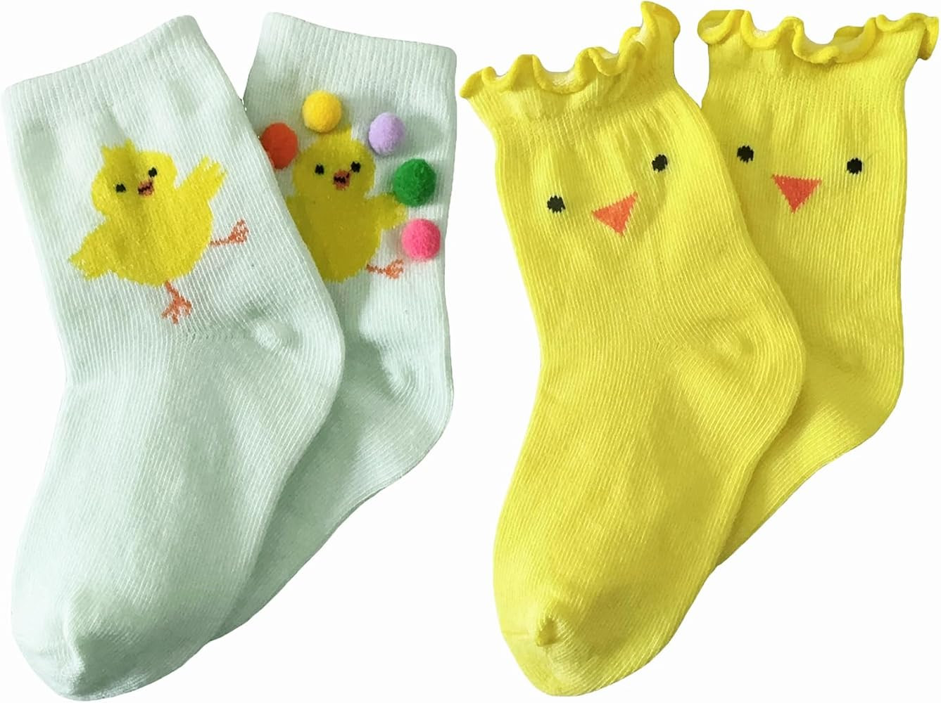 Girls Crew Socks for Little Girl Cotton Cozy Novelty Casual Fun Ruffle Socks Yellow Chick 3-8 Y | Amazon (US)