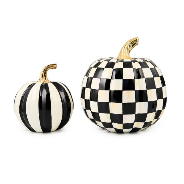 MacKenzie-Childs Classic Courtly Stripe Small & Check Medium Pumpkin Set Figurine | MacKenzie-Childs