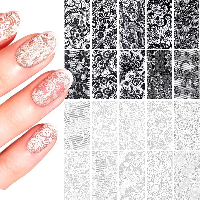 20 Sheets Lace Nail Foil, Lace Nails Stickers, Black Laces Nails Stickers, Nail Laces Foil for Na... | Amazon (US)