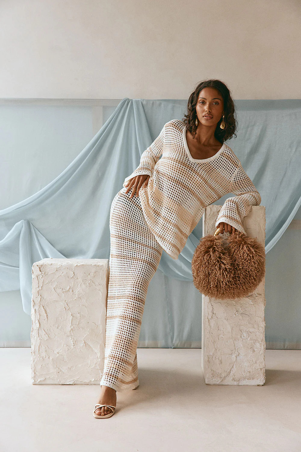 Peach and Cream Stripe Knit Maxi Nyx Skirt | Sabo Skirt AU