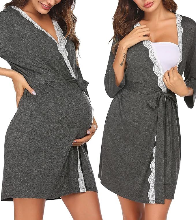 Ekouaer Maternity Nursing Robe Labor Delivery Nightgown Pregnancy Breastfeeding Gown Hospital Bat... | Amazon (US)