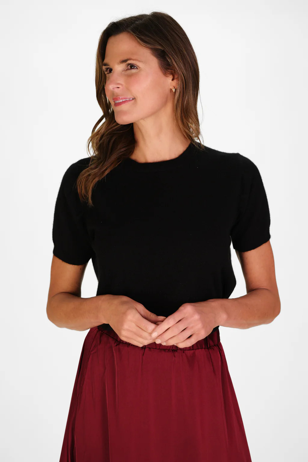 Cashmere Puff Sleeve Tee in Caviar Shimmer | Duffield Lane