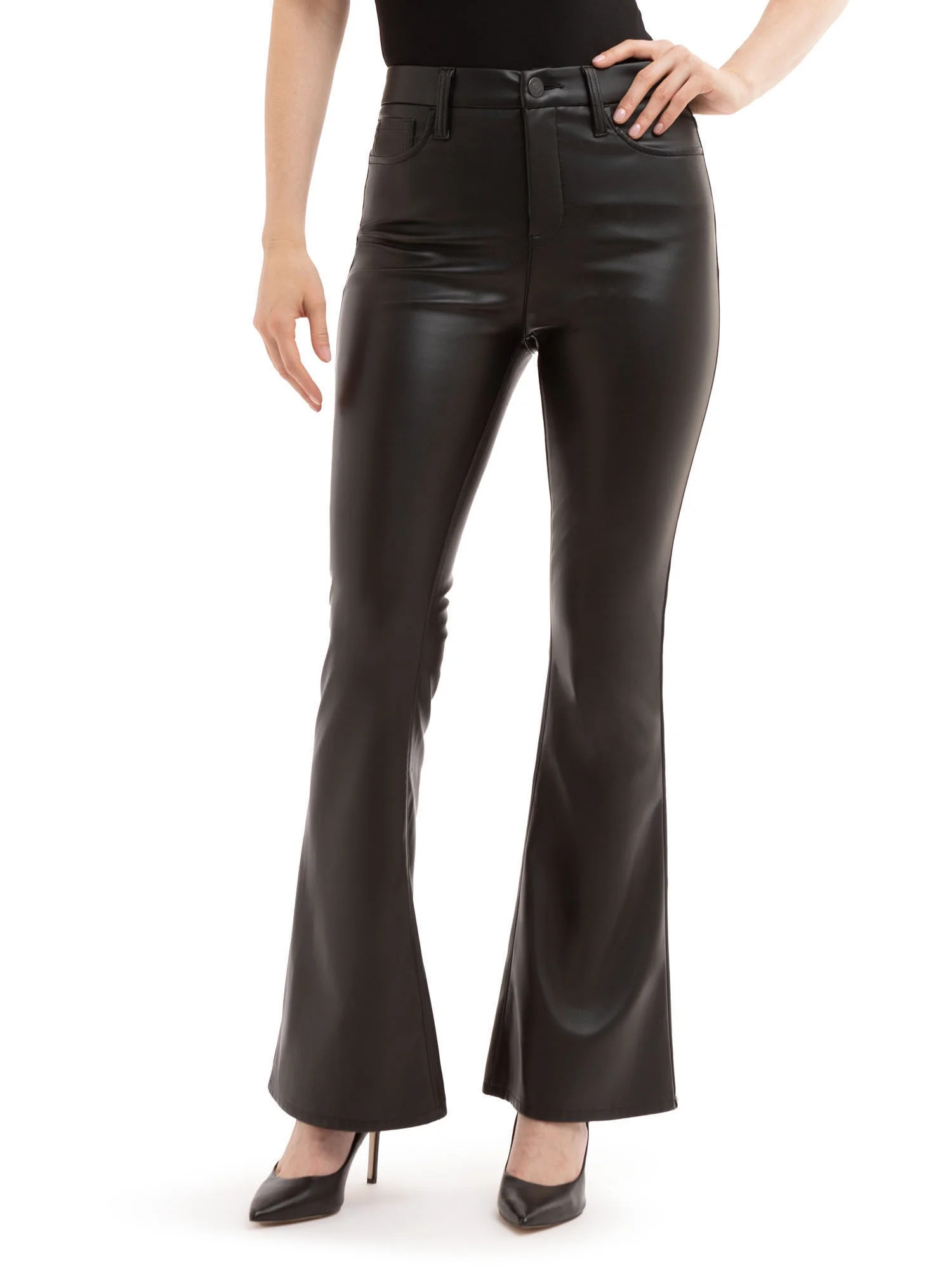 Jordache Women's High Rise PU Flare Pant, Regular Inseam | Walmart (US)