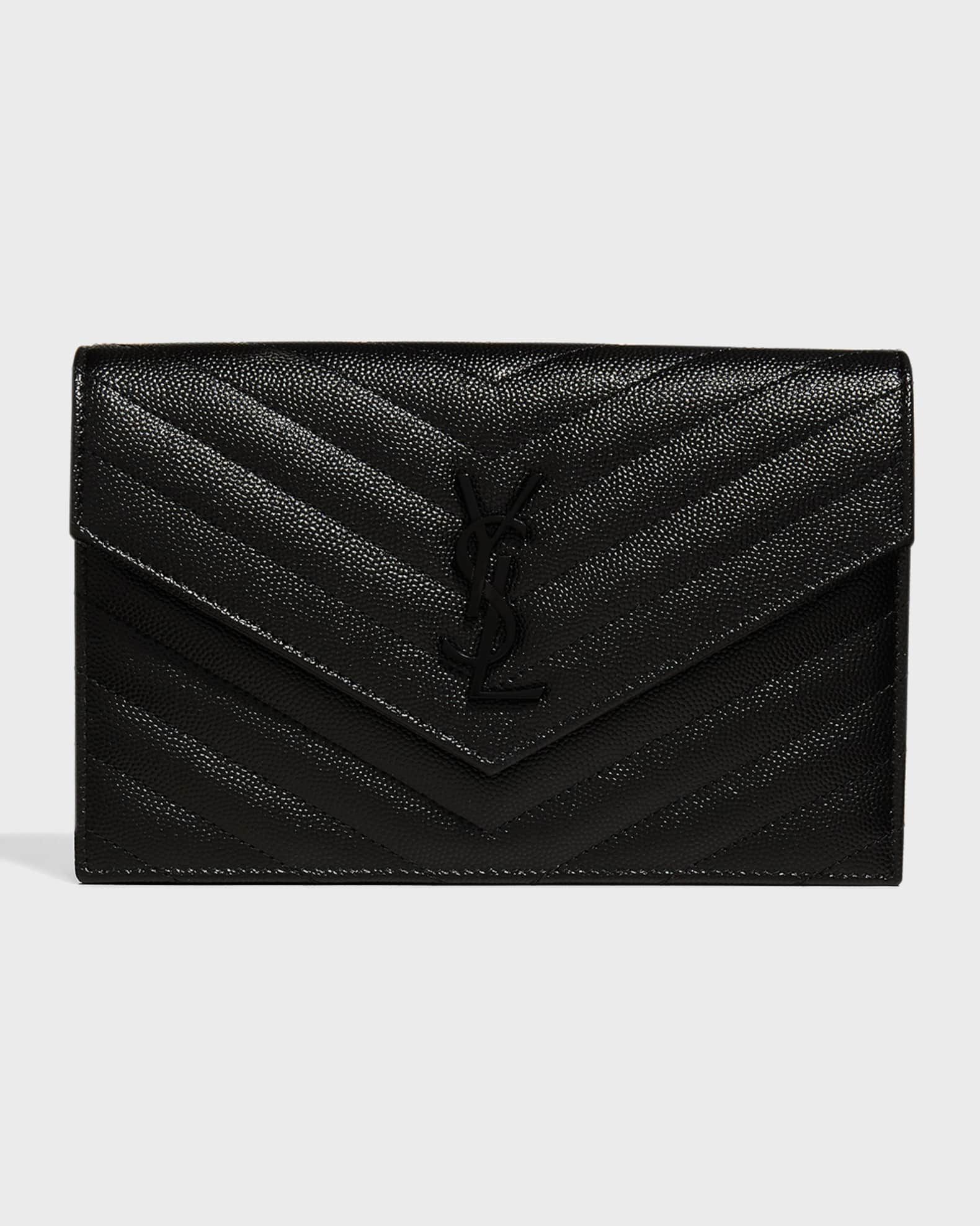 YSL Monogram Small Wallet on Chain in Grained Leather | Neiman Marcus