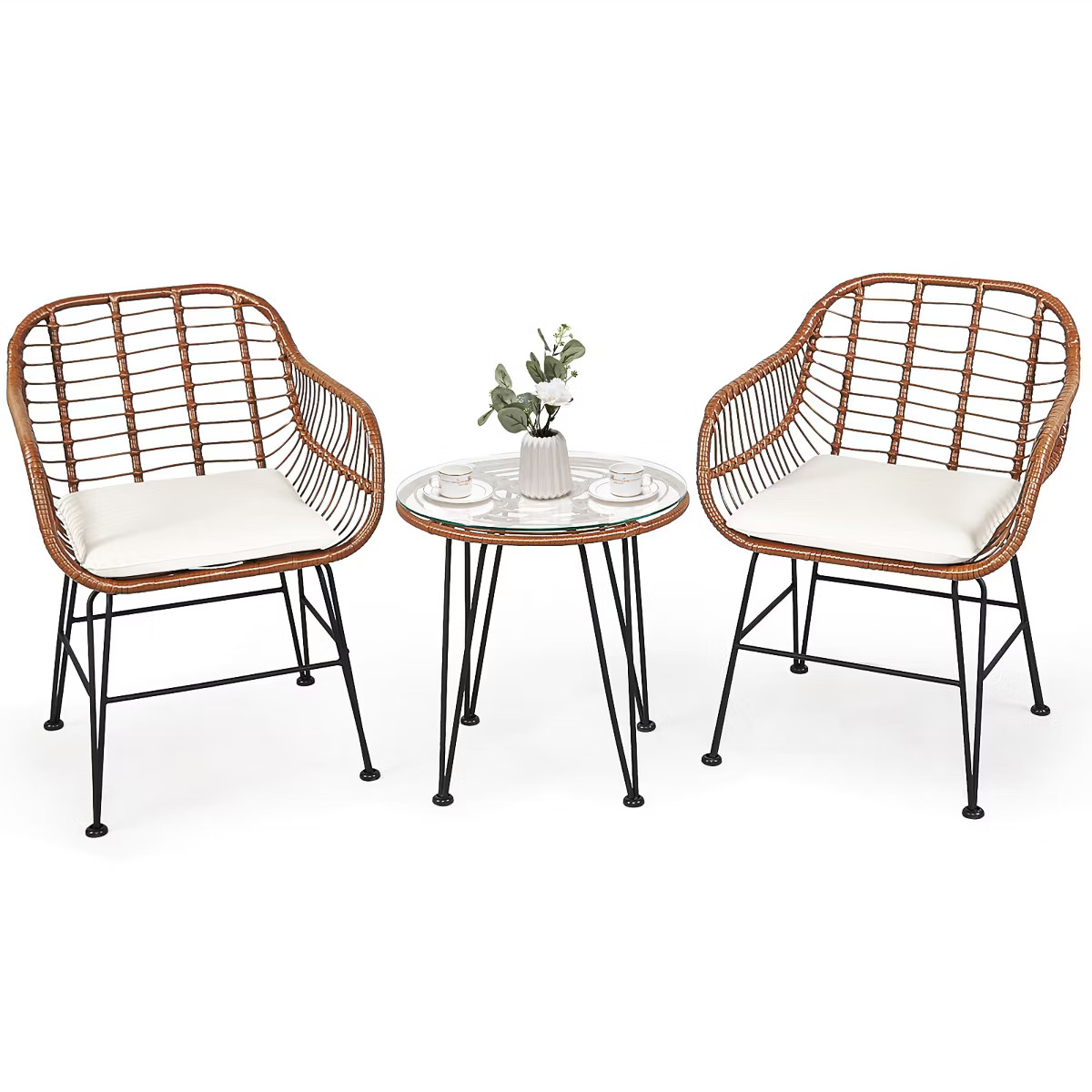 Costway 3PCS Patio Rattan Bistro Set Coffee Table Armchair Garden | Target
