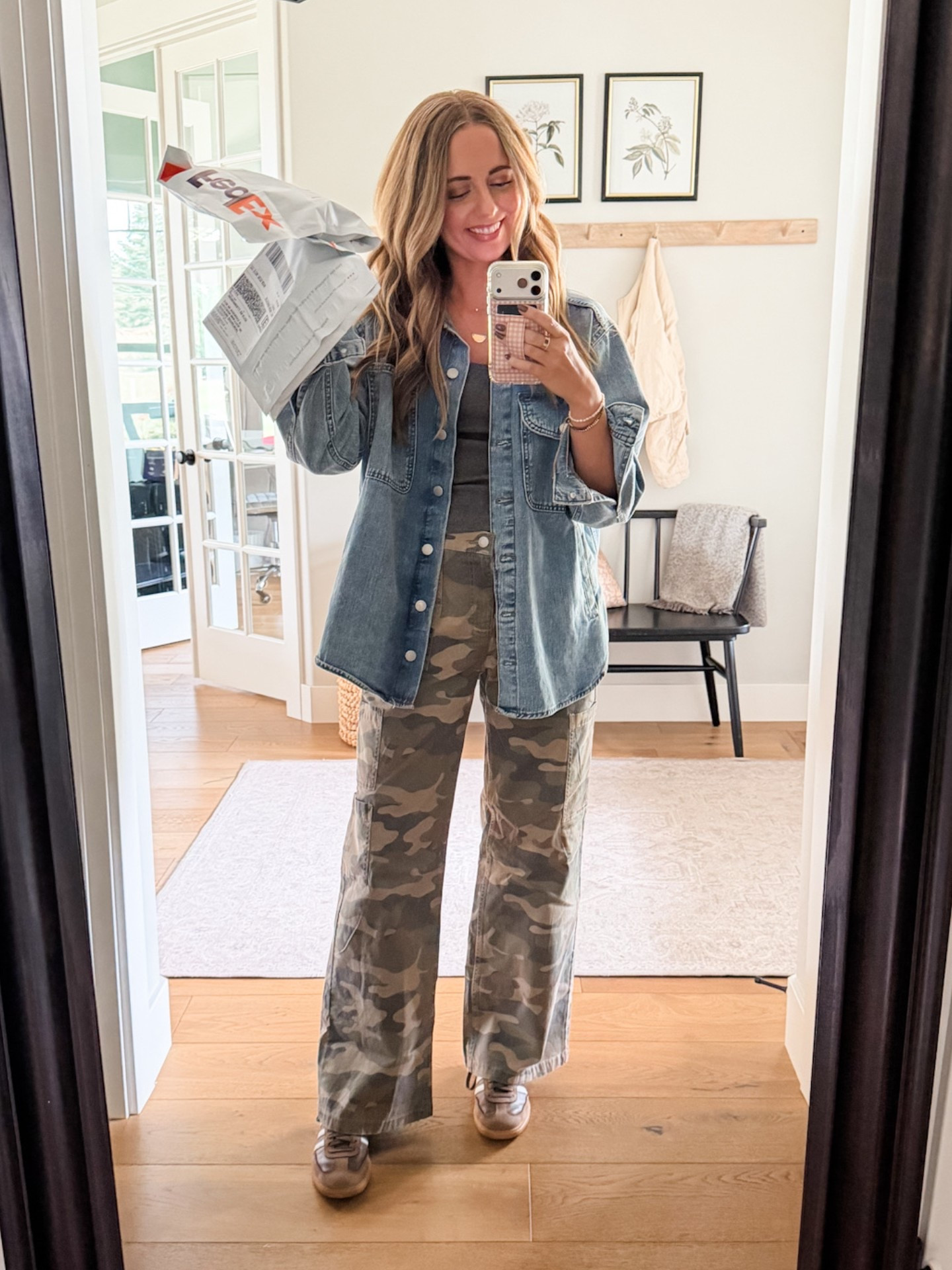 Walmart camo pants outfit! My favorite bra-free scoop neck tank top from Abercrombie and I linked a similar version of my Jean barn coat and my brown sambas.

#LTKootd #LTKSaleAlert #LTKOver40