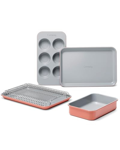 Caraway Mini Bakeware Set – Naturally Non-Stick, Non-Toxic Ceramic Coating – Compact Baking Pan Set for Small Kitchens – Includes Baking Sheets, Muffin Pan, Cooling Rack & Storage - Perracotta | Amazon (US)