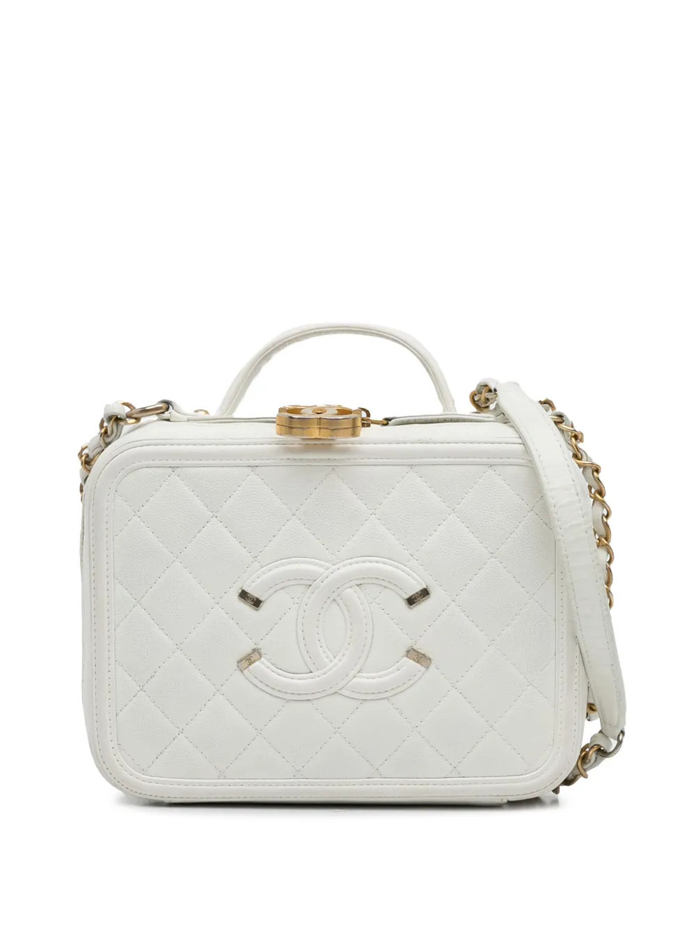 CHANEL Pre-Owned 2018 Medium Caviar Filigree Vanity Case satchel - White | Farfetch Global