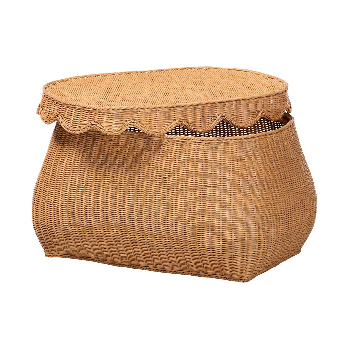 Bali & Pari Ayleen Natural Rattan Basket With Scalloped Lid \u2013 Handwoven Wicker Storage Box, ... | Wayfair North America