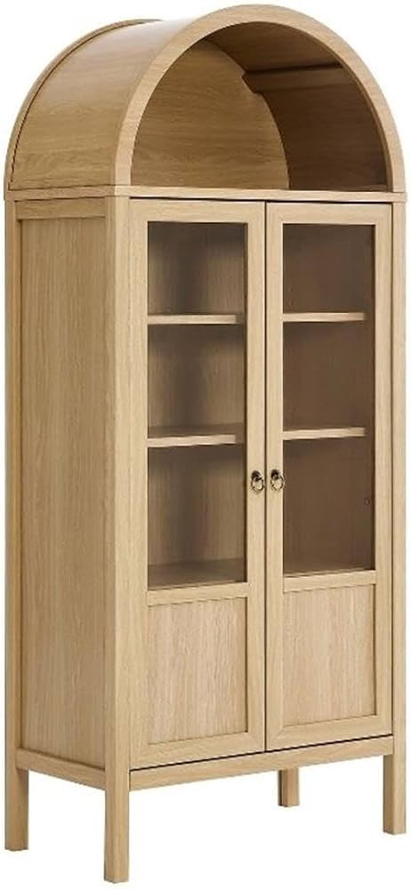 Pemberly Row Tall Wood Storage Display Cabinet, Oak Finish, 71 in x 31 in x 17 in, Rounded Arched... | Amazon (US)