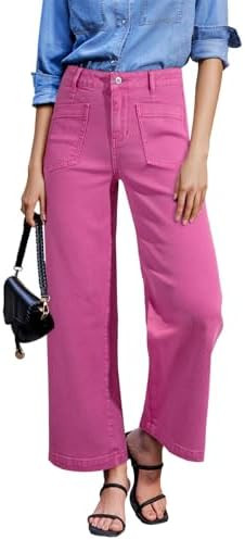 Sidefeel Women's Wide Leg Jeans High Waisted Stretchy Jeans Straight Leg Loose Fit Zimbaplatinum ... | Amazon (US)