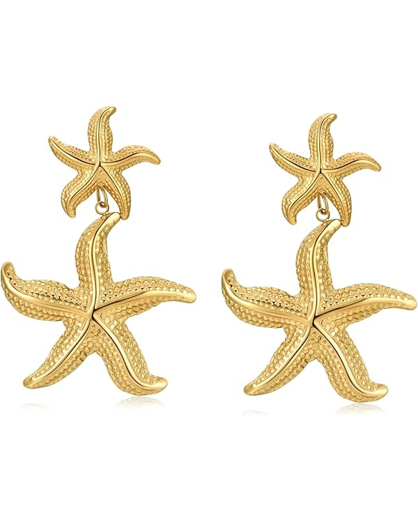 Starfish Earrings for Women,18k Gold Plated Sea Star Dangle Earrings Beach Chic Women Gift Ocean ... | Amazon (US)
