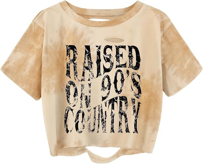 TIXOM Women Country Music Graphic Distressed Tee Shirt Sexy Ripped Short Sleeve Crop Tops | Amazon (US)