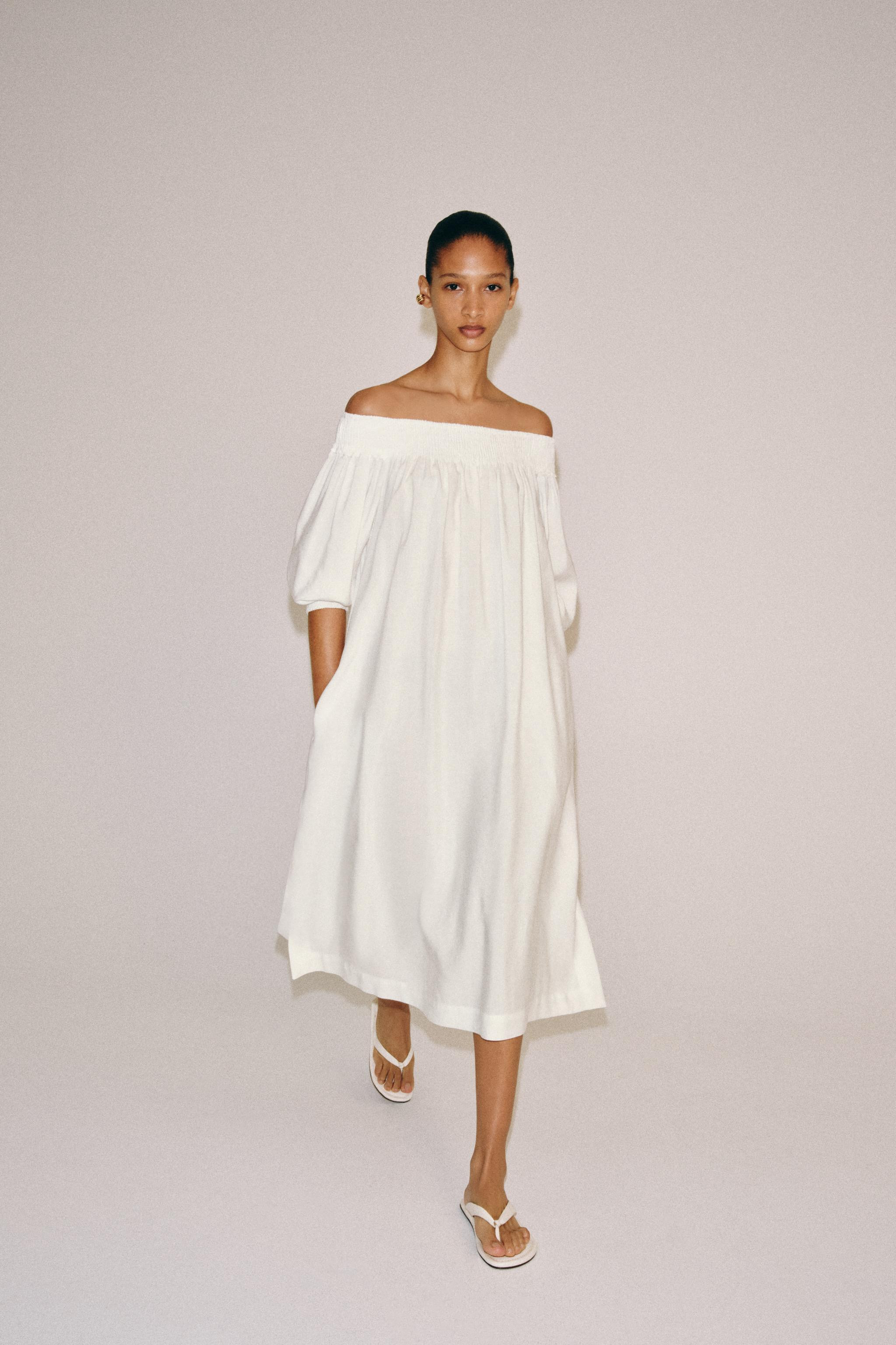 Model height: 178 cmZARA WOMAN COLLECTION. Midi dress made from a 25% linen blend yarn. Featuring... | Zara UK