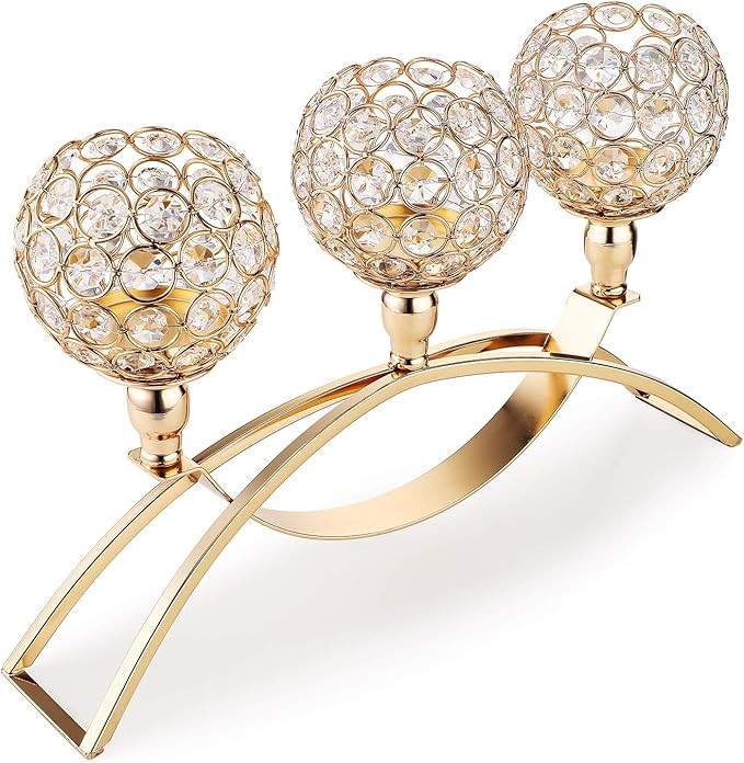 Gold Crystal Candle Holders - 3- Candlesticks Holders BELIBUY Gold Crystal Candle for Home Decora... | Amazon (US)