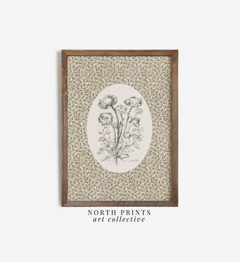 Neutral Vintage Floral Art Print, Cottage Nursery Art, Digital Downloadable Wall Art PRINTABLE No... | Etsy (US)